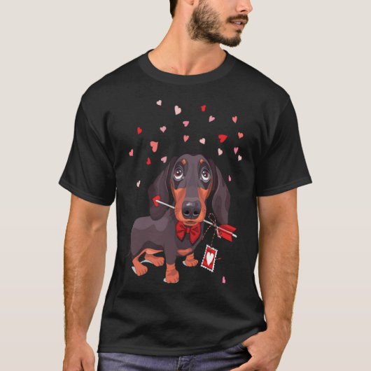Dackel Hund in einer Bug-Krawatte und mit Liebe Pf T-Shirt (Vorderseite)