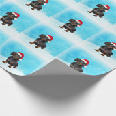 Dackel Hund in Schnee Weihnachtshut Geschenkpapier (Ecke)