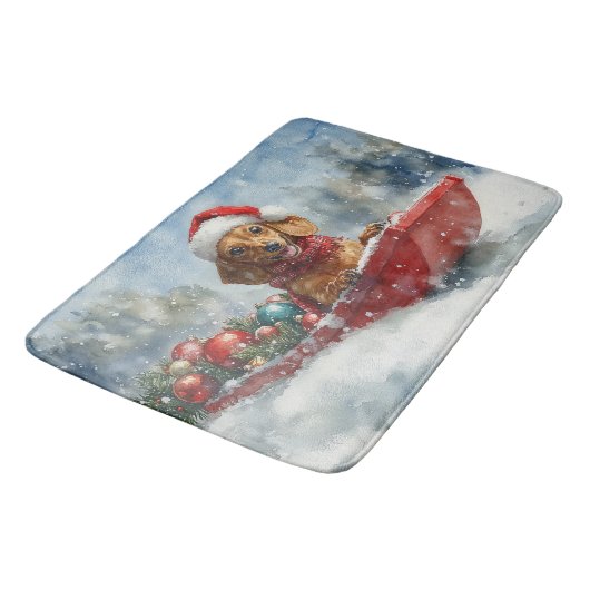 Dackel Hund in Sledge Lass es Schnee Weihnachten Badematte (Schrägansicht)