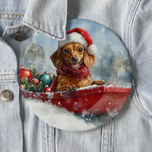 Dackel Hund in Sledge Lass es Schnee Weihnachten Button (Beispiel)