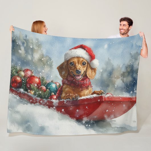 Dackel Hund in Sledge Lass es Schnee Weihnachten Fleecedecke (Beispiel)