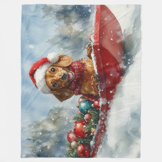 Dackel Hund in Sledge Lass es Schnee Weihnachten Fleecedecke (Vorderseite)