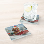 Dackel Hund in Sledge Lass es Schnee Weihnachten Glasuntersetzer (Schrägansicht)