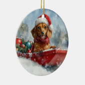 Dackel Hund in Sledge Lass es Schnee Weihnachten Keramik Ornament (Rechts)