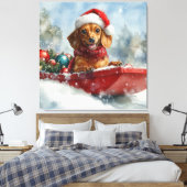 Dackel Hund in Sledge Lass es Schnee Weihnachten Leinwanddruck (Insitu (Schlafzimmer))