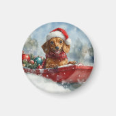 Dackel Hund in Sledge Lass es Schnee Weihnachten Magnet (Vorne)