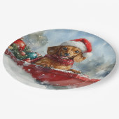 Dackel Hund in Sledge Lass es Schnee Weihnachten Pappteller (Schrägansicht)