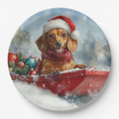 Dackel Hund in Sledge Lass es Schnee Weihnachten Pappteller (Vorderseite)