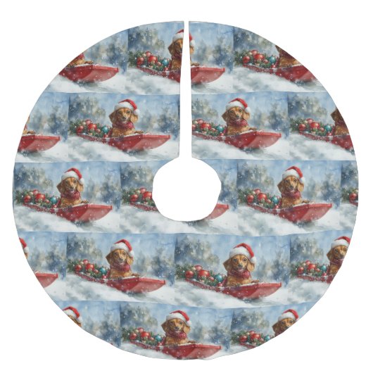 Dackel Hund in Sledge Lass es Schnee Weihnachten Polyester Weihnachtsbaumdecke (Vorderseite)