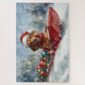 Dackel Hund in Sledge Lass es Schnee Weihnachten Puzzle (Vertikal)