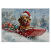 Dackel Hund in Sledge Lass es Schnee Weihnachten Schneidebrett (Vorderseite)