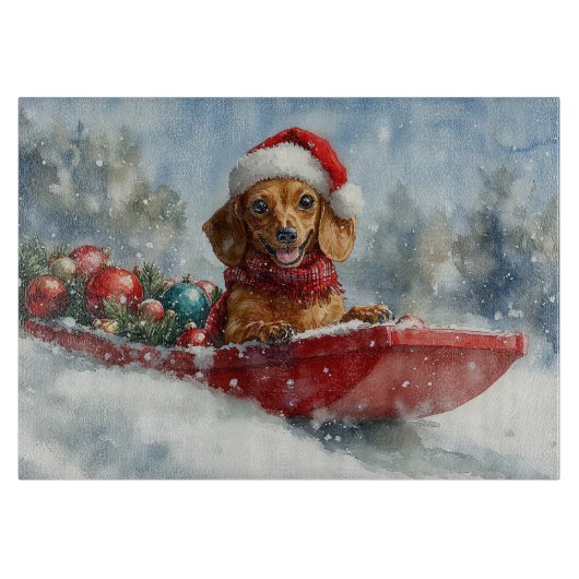 Dackel Hund in Sledge Lass es Schnee Weihnachten Schneidebrett (Vorderseite)