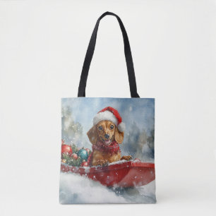 Dackel Hund in Sledge Lass es Schnee Weihnachten Tasche