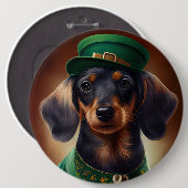 Dackel Hund in St. Patrick's Day Dress Button (Vorne & Hinten)