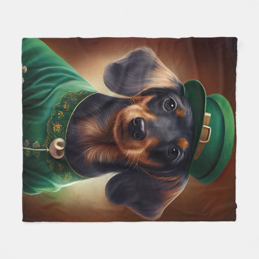 Dackel Hund in St. Patrick's Day Dress Fleecedecke (Vorderseite (Horizontal))