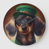 Dackel Hund in St. Patrick's Day Dress Große Wanduhr (Vorderseite)