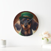Dackel Hund in St. Patrick's Day Dress Große Wanduhr (Zuhause)