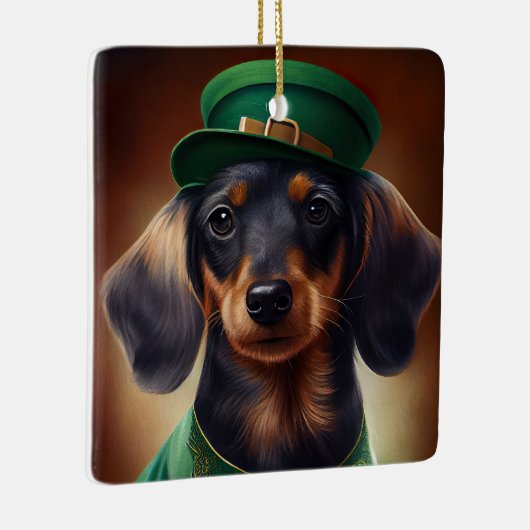 Dackel Hund in St. Patrick's Day Dress Keramikornament (Rechts)