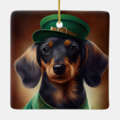 Dackel Hund in St. Patrick's Day Dress Keramikornament (Rückseite)