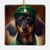 Dackel Hund in St. Patrick's Day Dress Keramikornament (Vorderseite)