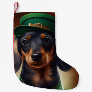 Dackel Hund in St. Patrick's Day Dress Kleiner Weihnachtsstrumpf