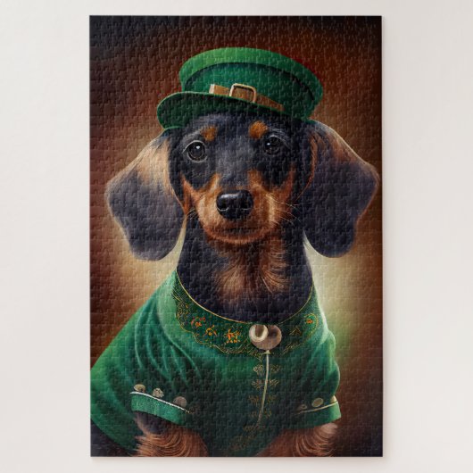 Dackel Hund in St. Patrick's Day Dress Puzzle (Vertikal)