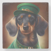 Dackel Hund in St. Patrick's Day Dress Steinuntersetzer (Vorderseite)