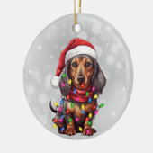 Dackel Hund in Weihnachtslicht ummantelt Keramik Ornament (Links)