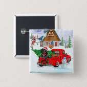 Dackel Hund in Weihnachtslieferung LKW Schnee Button (Vorne & Hinten)