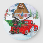 Dackel Hund in Weihnachtslieferung LKW Schnee Große Wanduhr (Vorderseite)