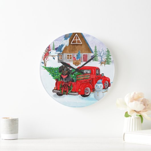 Dackel Hund in Weihnachtslieferung LKW Schnee Große Wanduhr (Zuhause)