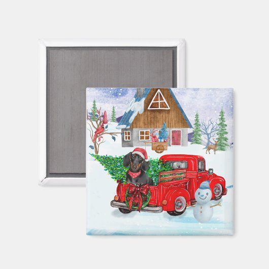Dackel Hund in Weihnachtslieferung LKW Schnee Magnet (Vorderseite/Rückseite)