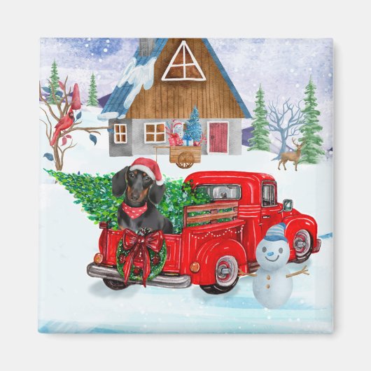 Dackel Hund in Weihnachtslieferung LKW Schnee Magnet (Vorne)