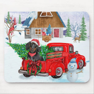 Dackel Hund in Weihnachtslieferung LKW Schnee Mousepad