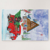 Dackel Hund in Weihnachtslieferung LKW Schnee Puzzle (Horizontal)