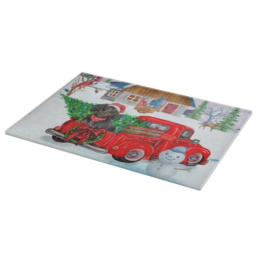 Dackel Hund in Weihnachtslieferung LKW Schnee Schneidebrett (Ecke)