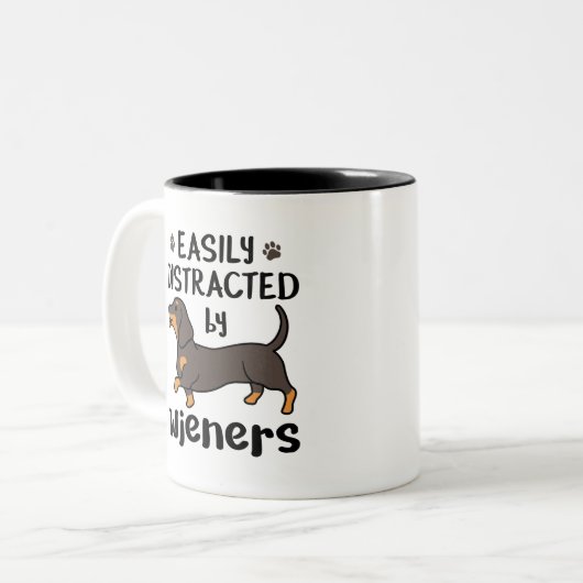 Dackel Hund leicht von Dackeln abgelenkt Zweifarbige Tasse (Vorderseite Links)