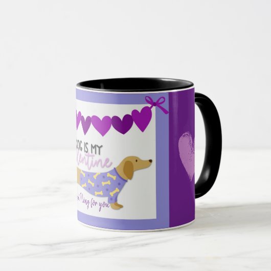 Dackel Hund Lila Herz Funny Custom Text Niedlich Tasse (VorderseiteRechts)