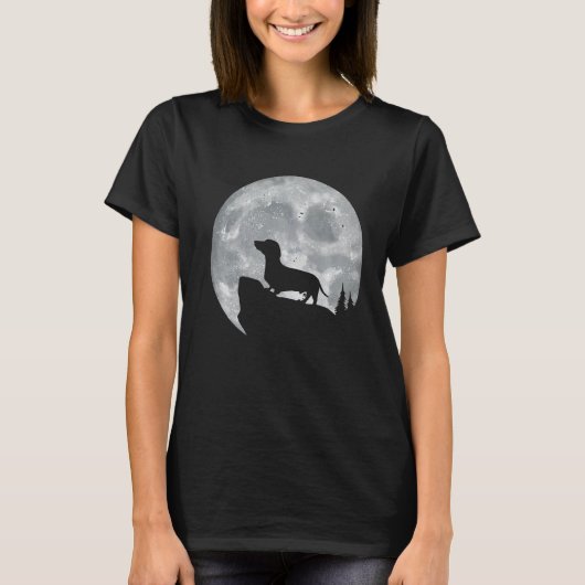 Dackel Hund mit dem Mond für Dackel Eigentümer T-Shirt (Vorderseite)