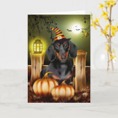 Dackel Hund mit Hexenhut Halloween-Geschenkidee Karte (Gelbe Blume)