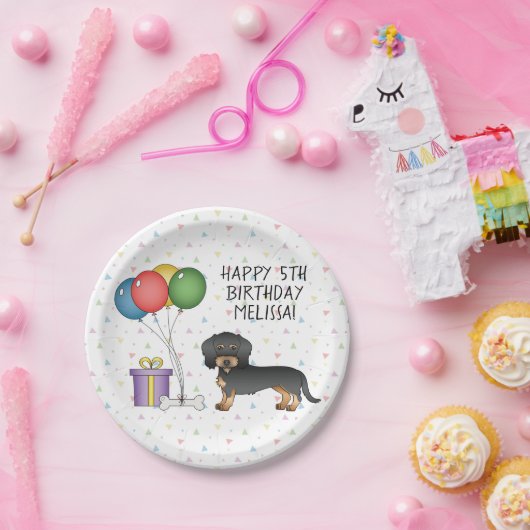 Dackel Hund mit schwarzer und schwarzer Leiche - G Pappteller (Party)