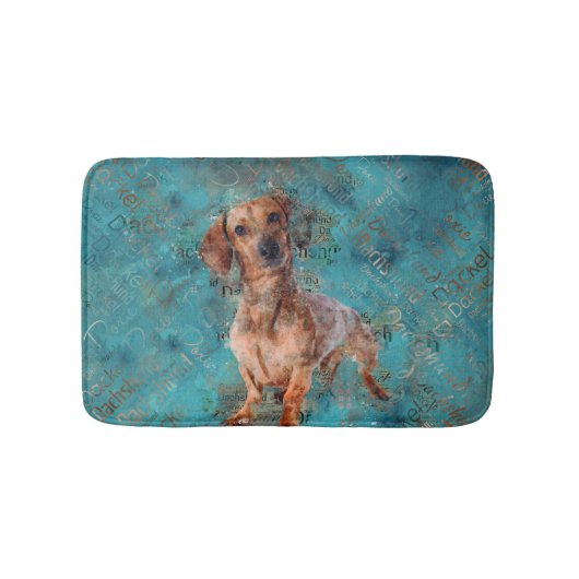 Dackel Hund Mixed Media Art Badematte (Vorderseite)