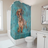 Dackel Hund Mixed Media Art Duschvorhang (Beispiel)