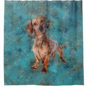 Dackel Hund Mixed Media Art Duschvorhang