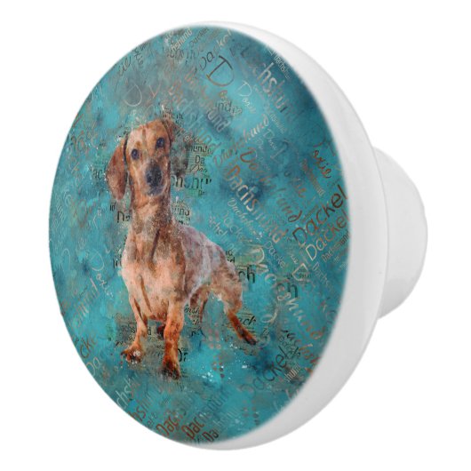 Dackel Hund Mixed Media Art Keramikknauf (Rechts)