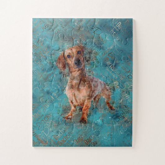 Dackel Hund Mixed Media Art Puzzle (Vertikal)