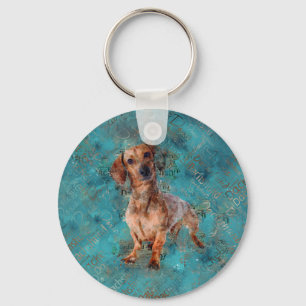 Dackel Hund Mixed Media Art Schlüsselanhänger