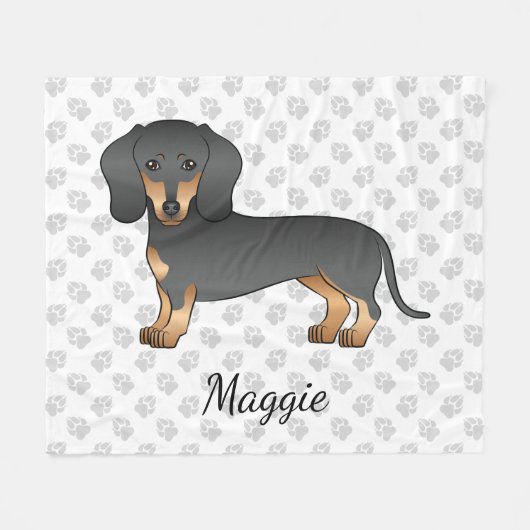 Dackel Hund & Name Fleecedecke (Vorderseite (Horizontal))