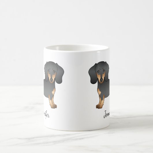 Dackel Hund & Name für schwarze und schwarze Maske Kaffeetasse (Mittel)