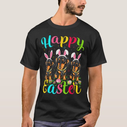 Dackel Hund Ostereier Sonnige Dackel Happy E T-Shirt (Vorderseite)